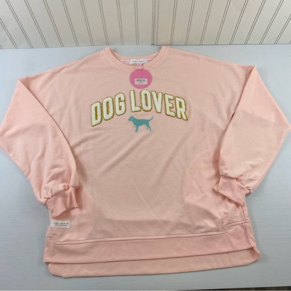 NWT Simply Southern Women’s Light Pink Peach Dog Lover Lettered‎ Sweatshirt Sz M - Picture 10 of 13